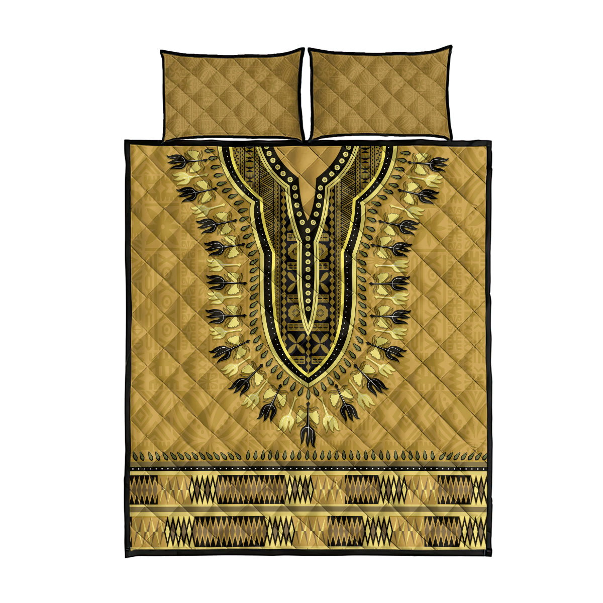 Gold African Dashiki With Fijian Tapa Pattern Quilt Bed Set