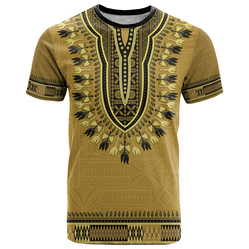Gold African Dashiki With Fijian Tapa Pattern T Shirt LT14 Gold - Polynesian Pride