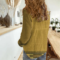 Gold African Dashiki With Fijian Tapa Pattern Women Casual Shirt