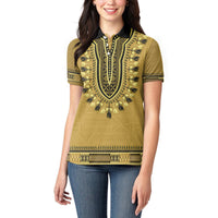 Gold African Dashiki With Fijian Tapa Pattern Women Polo Shirt