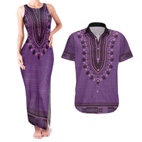 Purple African Dashiki With Fijian Tapa Pattern Couples Matching Tank Maxi Dress and Hawaiian Shirt LT14 Purple - Polynesian Pride