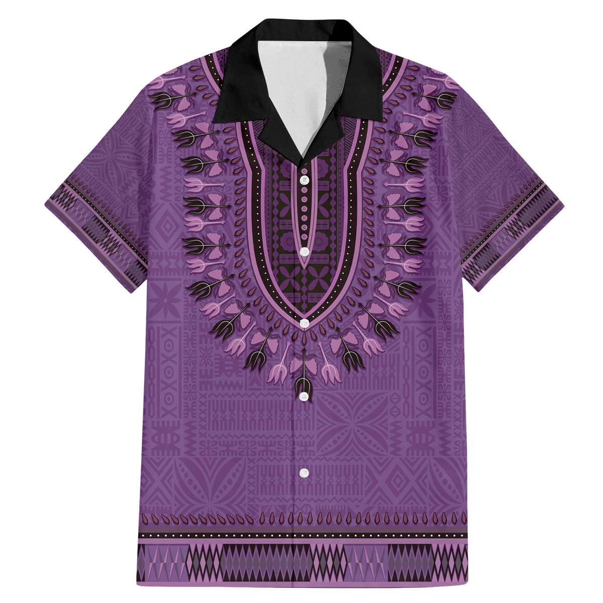 Purple African Dashiki With Fijian Tapa Pattern Family Matching Mermaid Dress and Hawaiian Shirt LT14 Dad's Shirt - Short Sleeve Purple - Polynesian Pride