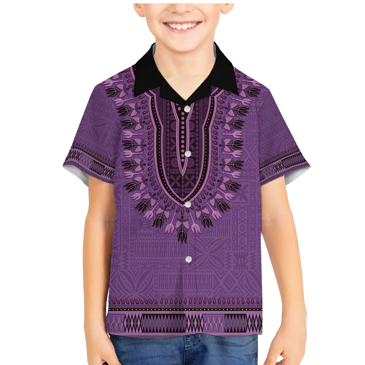Purple African Dashiki With Fijian Tapa Pattern Family Matching Mermaid Dress and Hawaiian Shirt LT14 Son's Shirt Purple - Polynesian Pride