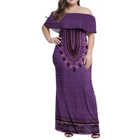 Purple African Dashiki With Fijian Tapa Pattern Family Matching Off Shoulder Maxi Dress and Hawaiian Shirt LT14 Mom's Dress Purple - Polynesian Pride