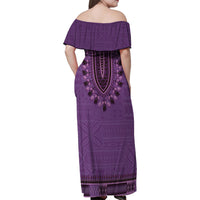 Purple African Dashiki With Fijian Tapa Pattern Family Matching Off Shoulder Maxi Dress and Hawaiian Shirt LT14 - Polynesian Pride
