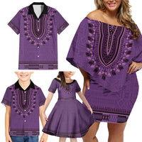 Purple African Dashiki With Fijian Tapa Pattern Family Matching Off Shoulder Short Dress and Hawaiian Shirt LT14 - Polynesian Pride