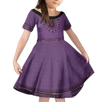 Purple African Dashiki With Fijian Tapa Pattern Family Matching Short Sleeve Bodycon Dress and Hawaiian Shirt LT14 Daughter's Dress Purple - Polynesian Pride