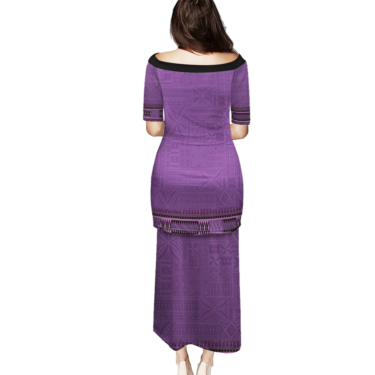 Purple African Dashiki With Fijian Tapa Pattern Puletasi