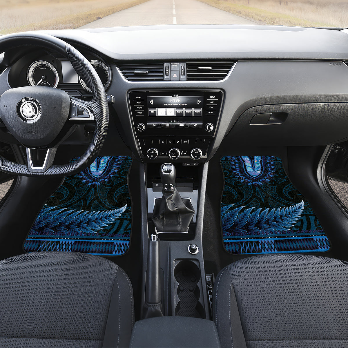 Blue African Dashiki With Aotearoa Maori Car Mats Paua Shell Mix Silver Fern