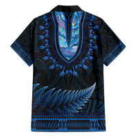 Blue African Dashiki With Aotearoa Maori Family Matching Off Shoulder Maxi Dress and Hawaiian Shirt Paua Shell Mix Silver Fern LT14 - Polynesian Pride