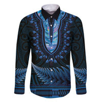 Blue African Dashiki With Aotearoa Maori Family Matching Short Sleeve Bodycon Dress and Hawaiian Shirt Paua Shell Mix Silver Fern LT14 Dad's Shirt - Long Sleeve Blue - Polynesian Pride