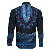 Blue African Dashiki With Aotearoa Maori Family Matching Short Sleeve Bodycon Dress and Hawaiian Shirt Paua Shell Mix Silver Fern LT14 - Polynesian Pride