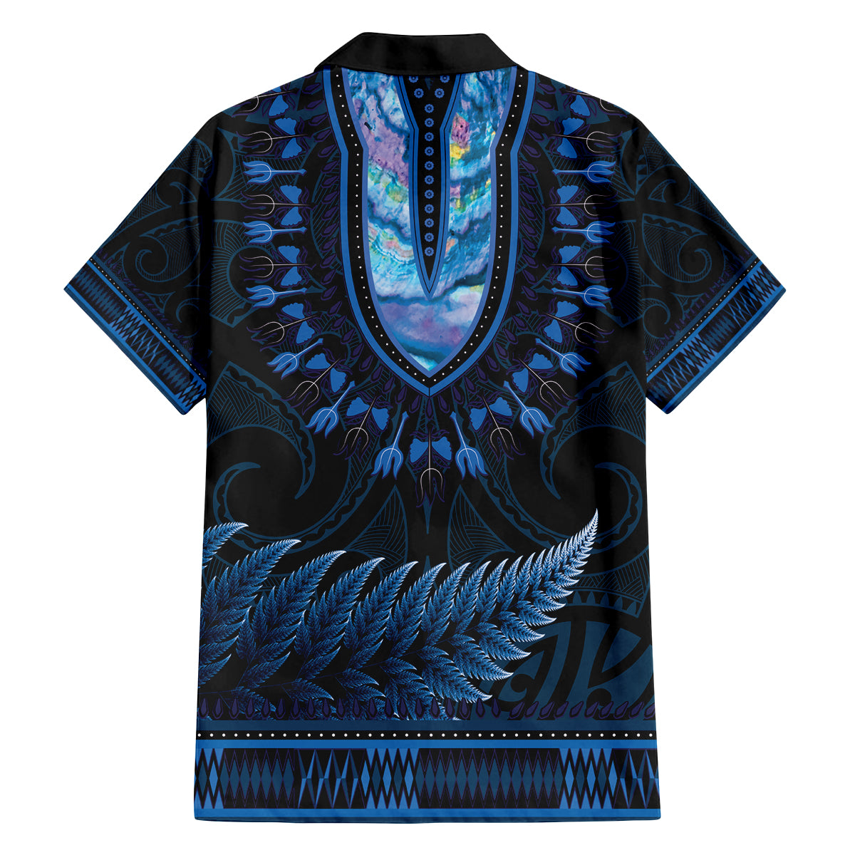 Blue African Dashiki With Aotearoa Maori Family Matching Summer Maxi Dress and Hawaiian Shirt Paua Shell Mix Silver Fern LT14 - Polynesian Pride