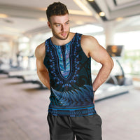 Blue African Dashiki With Aotearoa Maori Men Tank Top Paua Shell Mix Silver Fern