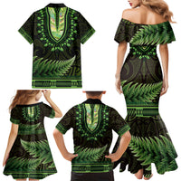 Lime Green African Dashiki With Aotearoa Maori Family Matching Mermaid Dress and Hawaiian Shirt Paua Shell Mix Silver Fern LT14 - Polynesian Pride