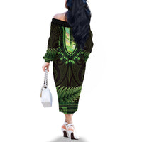 Lime Green African Dashiki With Aotearoa Maori Family Matching Off The Shoulder Long Sleeve Dress and Hawaiian Shirt Paua Shell Mix Silver Fern LT14 - Polynesian Pride