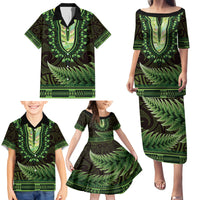 Lime Green African Dashiki With Aotearoa Maori Family Matching Puletasi and Hawaiian Shirt Paua Shell Mix Silver Fern LT14 - Polynesian Pride