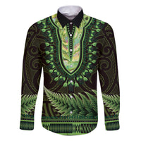 Lime Green African Dashiki With Aotearoa Maori Family Matching Puletasi and Hawaiian Shirt Paua Shell Mix Silver Fern LT14 Dad's Shirt - Long Sleeve Lime Green - Polynesian Pride