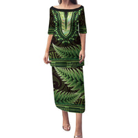 Lime Green African Dashiki With Aotearoa Maori Family Matching Puletasi and Hawaiian Shirt Paua Shell Mix Silver Fern LT14 Mom's Dress Lime Green - Polynesian Pride