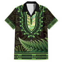Lime Green African Dashiki With Aotearoa Maori Family Matching Short Sleeve Bodycon Dress and Hawaiian Shirt Paua Shell Mix Silver Fern LT14 Dad's Shirt - Short Sleeve Lime Green - Polynesian Pride
