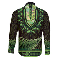 Lime Green African Dashiki With Aotearoa Maori Family Matching Short Sleeve Bodycon Dress and Hawaiian Shirt Paua Shell Mix Silver Fern LT14 - Polynesian Pride
