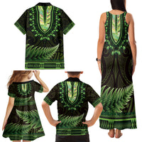 Lime Green African Dashiki With Aotearoa Maori Family Matching Tank Maxi Dress and Hawaiian Shirt Paua Shell Mix Silver Fern LT14 - Polynesian Pride