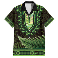 Lime Green African Dashiki With Aotearoa Maori Family Matching Tank Maxi Dress and Hawaiian Shirt Paua Shell Mix Silver Fern LT14 Dad's Shirt - Short Sleeve Lime Green - Polynesian Pride