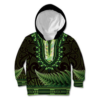 Lime Green African Dashiki With Aotearoa Maori Kid Hoodie Paua Shell Mix Silver Fern LT14 Hoodie Lime Green - Polynesian Pride