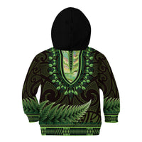Lime Green African Dashiki With Aotearoa Maori Kid Hoodie Paua Shell Mix Silver Fern LT14 - Polynesian Pride