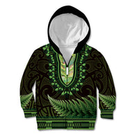 Lime Green African Dashiki With Aotearoa Maori Kid Hoodie Paua Shell Mix Silver Fern LT14 Zip Hoodie Lime Green - Polynesian Pride