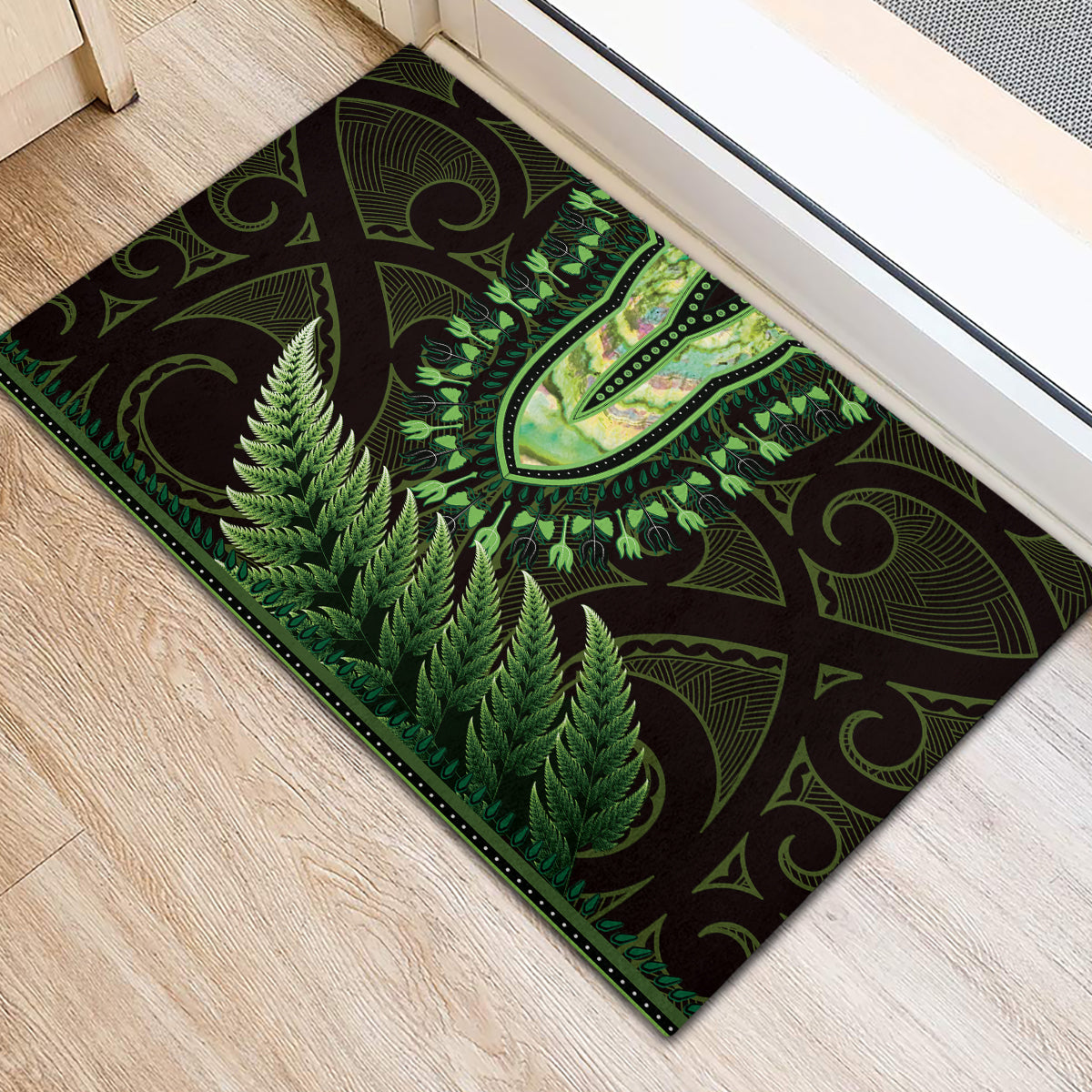 Lime Green African Dashiki With Aotearoa Maori Rubber Doormat Paua Shell Mix Silver Fern LT14 - Polynesian Pride