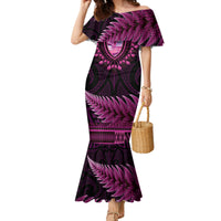 Pink African Dashiki With Aotearoa Maori Family Matching Mermaid Dress and Hawaiian Shirt Paua Shell Mix Silver Fern LT14 Mom's Dress Pink - Polynesian Pride