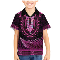 Pink African Dashiki With Aotearoa Maori Family Matching Mermaid Dress and Hawaiian Shirt Paua Shell Mix Silver Fern LT14 Son's Shirt Pink - Polynesian Pride