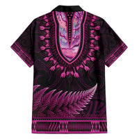 Pink African Dashiki With Aotearoa Maori Family Matching Off Shoulder Maxi Dress and Hawaiian Shirt Paua Shell Mix Silver Fern LT14 - Polynesian Pride