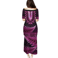 Pink African Dashiki With Aotearoa Maori Family Matching Puletasi and Hawaiian Shirt Paua Shell Mix Silver Fern LT14 - Polynesian Pride