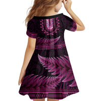 Pink African Dashiki With Aotearoa Maori Family Matching Short Sleeve Bodycon Dress and Hawaiian Shirt Paua Shell Mix Silver Fern LT14 - Polynesian Pride