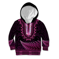Pink African Dashiki With Aotearoa Maori Kid Hoodie Paua Shell Mix Silver Fern LT14 Hoodie Pink - Polynesian Pride