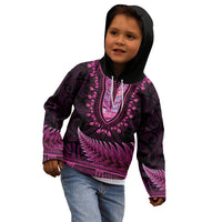 Pink African Dashiki With Aotearoa Maori Kid Hoodie Paua Shell Mix Silver Fern LT14 - Polynesian Pride