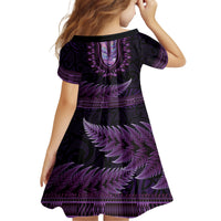 Purple African Dashiki With Aotearoa Maori Family Matching Long Sleeve Bodycon Dress and Hawaiian Shirt Paua Shell Mix Silver Fern LT14 - Polynesian Pride