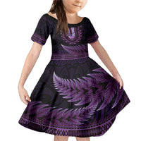 Purple African Dashiki With Aotearoa Maori Family Matching Mermaid Dress and Hawaiian Shirt Paua Shell Mix Silver Fern LT14 Daughter's Dress Purple - Polynesian Pride