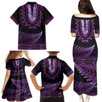 Purple African Dashiki With Aotearoa Maori Family Matching Puletasi and Hawaiian Shirt Paua Shell Mix Silver Fern LT14 - Polynesian Pride