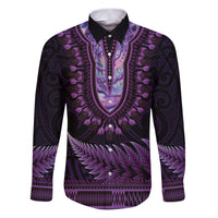 Purple African Dashiki With Aotearoa Maori Family Matching Puletasi and Hawaiian Shirt Paua Shell Mix Silver Fern LT14 Dad's Shirt - Long Sleeve Purple - Polynesian Pride