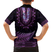 Purple African Dashiki With Aotearoa Maori Family Matching Summer Maxi Dress and Hawaiian Shirt Paua Shell Mix Silver Fern LT14 - Polynesian Pride