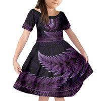 Purple African Dashiki With Aotearoa Maori Family Matching Summer Maxi Dress and Hawaiian Shirt Paua Shell Mix Silver Fern LT14 Daughter's Dress Purple - Polynesian Pride