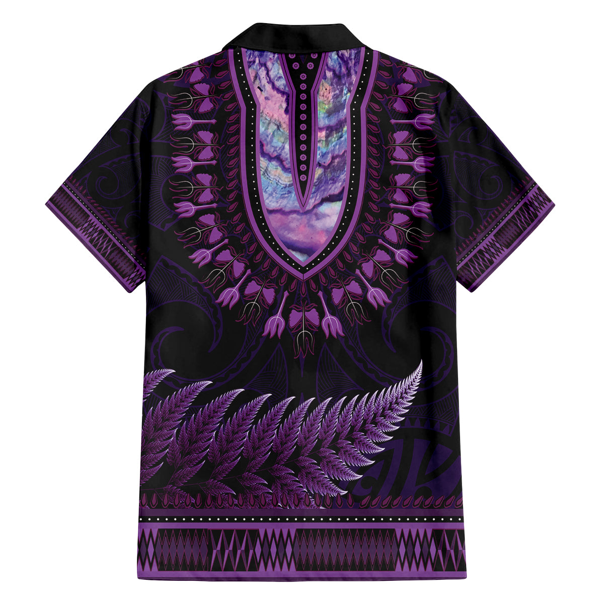 Purple African Dashiki With Aotearoa Maori Family Matching Tank Maxi Dress and Hawaiian Shirt Paua Shell Mix Silver Fern LT14 - Polynesian Pride