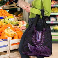 Purple African Dashiki With Aotearoa Maori Grocery Bag Paua Shell Mix Silver Fern