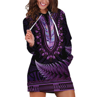 Purple African Dashiki With Aotearoa Maori Hoodie Dress Paua Shell Mix Silver Fern LT14 Purple - Polynesian Pride