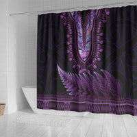 Purple African Dashiki With Aotearoa Maori Shower Curtain Paua Shell Mix Silver Fern