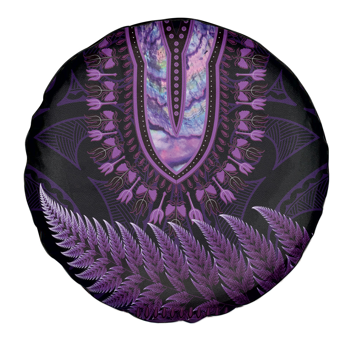 Purple African Dashiki With Aotearoa Maori Spare Tire Cover Paua Shell Mix Silver Fern LT14 - Polynesian Pride