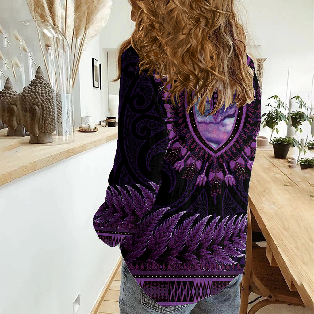 Purple African Dashiki With Aotearoa Maori Women Casual Shirt Paua Shell Mix Silver Fern LT14 - Polynesian Pride